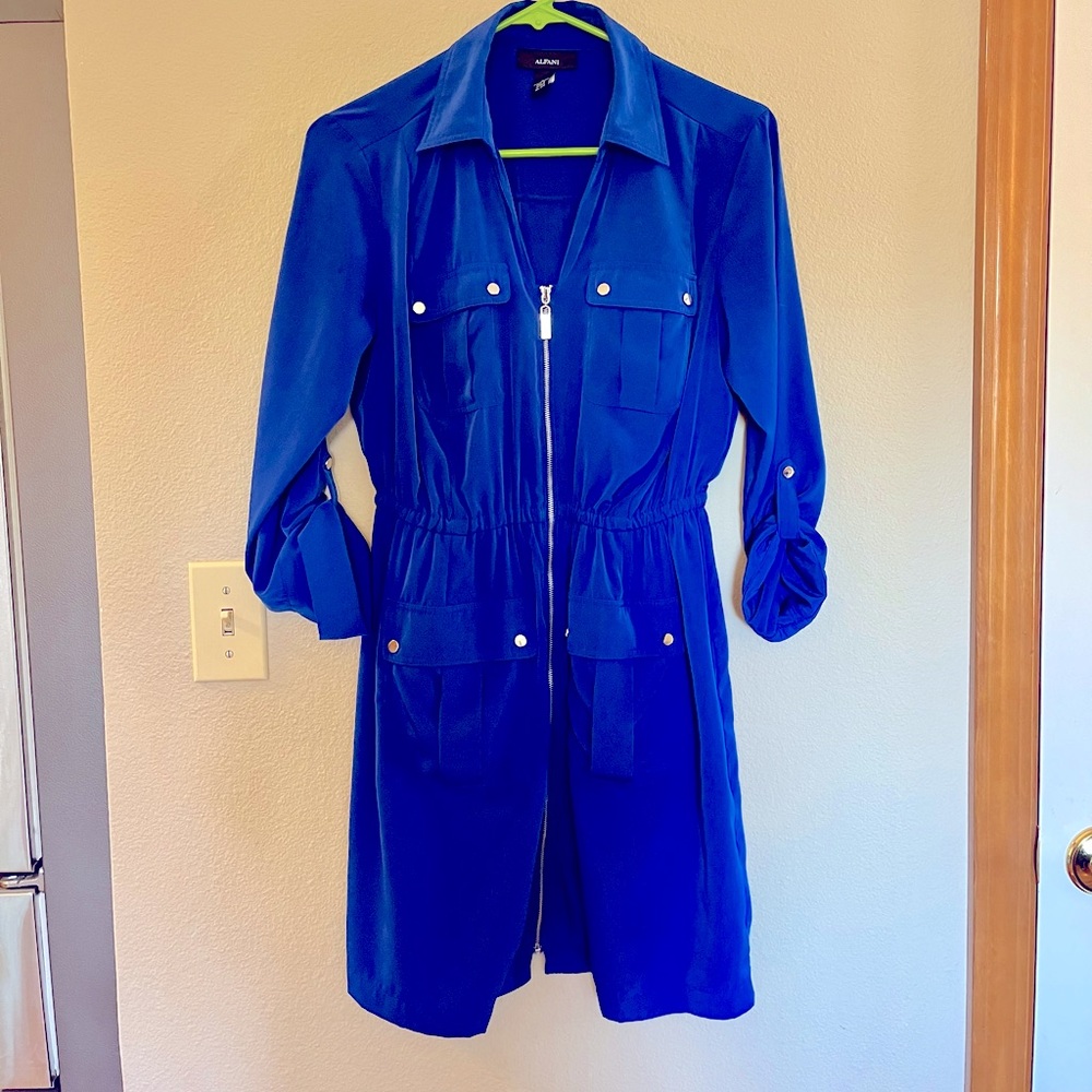 Alfani zipper dress. Royal Blue with silver zipper and snap accents.